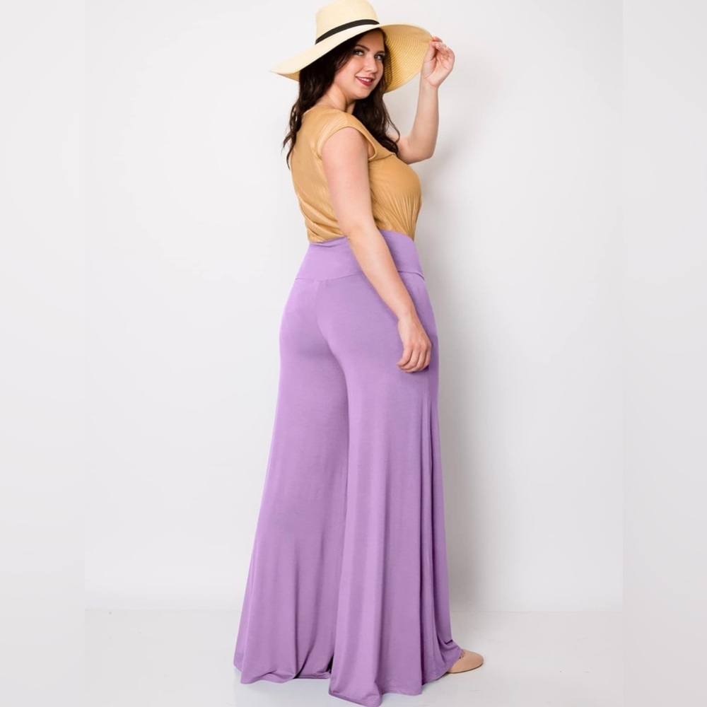 Women's Casual Comfy Wide Leg Palazzo Lounge Pants -lavender - Picture 4 of 5
